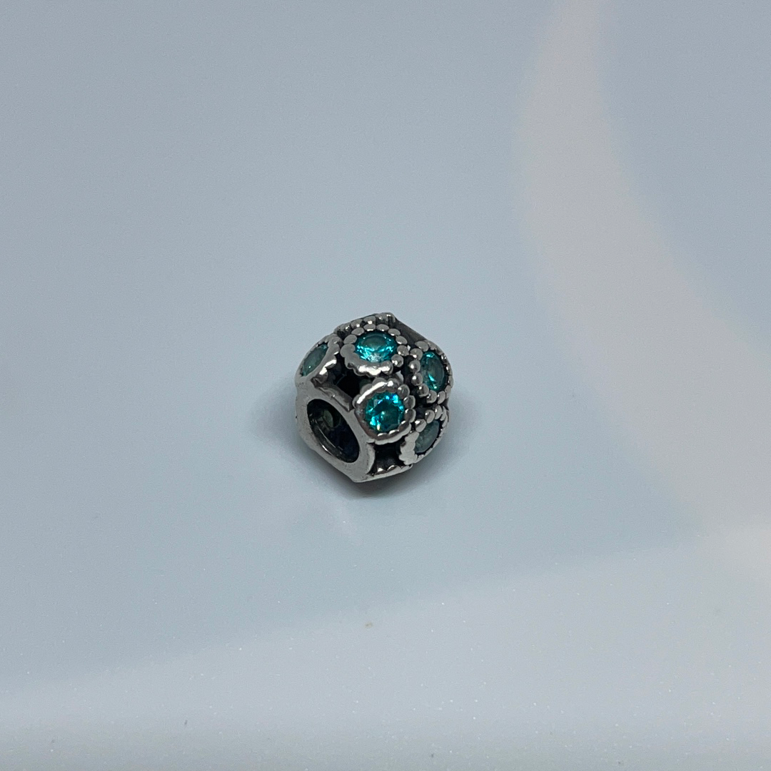 Genuine Pandora Blue Stone CZ Openwork Charm With Dotted Outline