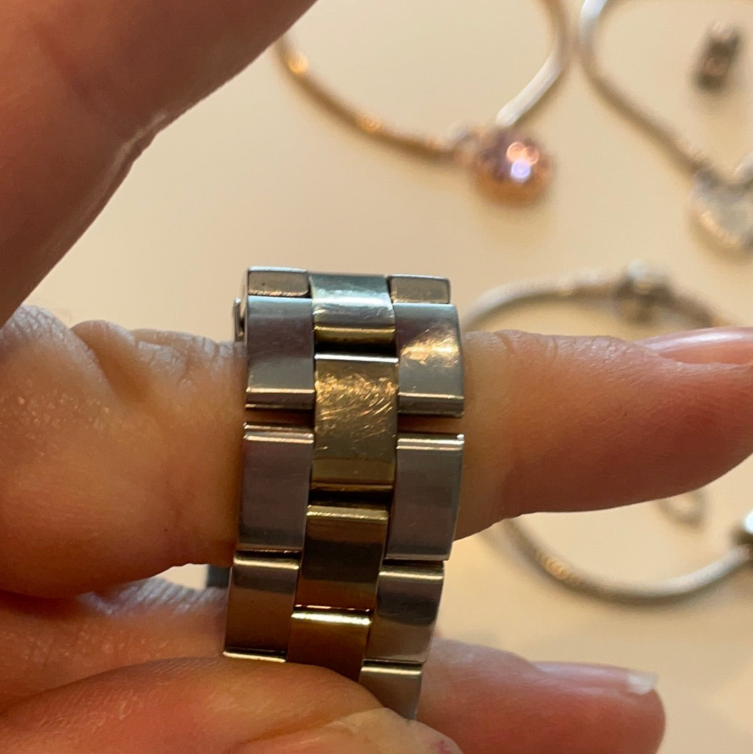 Genuine Pandora Grand C Black Diamond Large Watch Two Tone Gold Plated Bezel