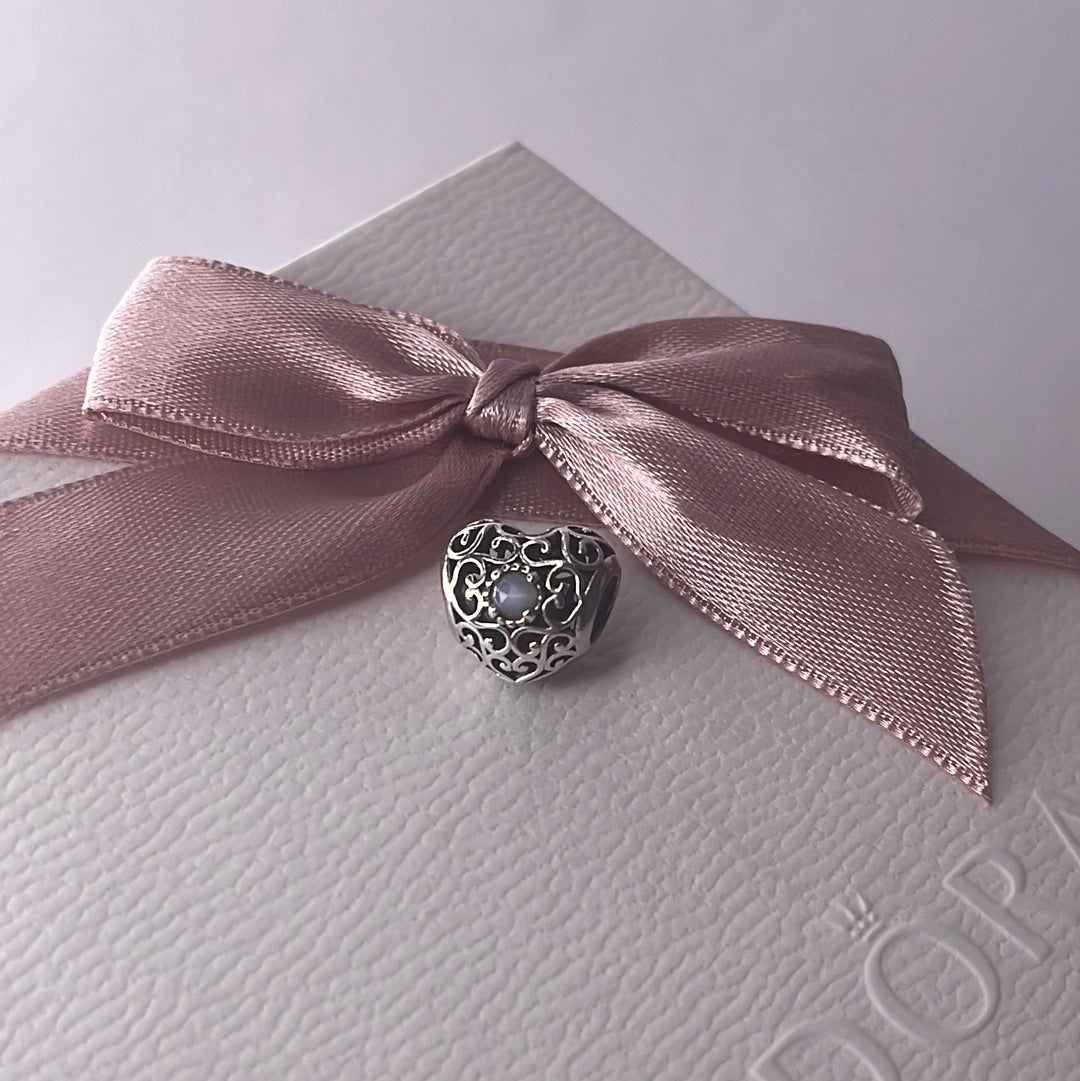 Genuine Pandora Dark Grey Birthstone Heart