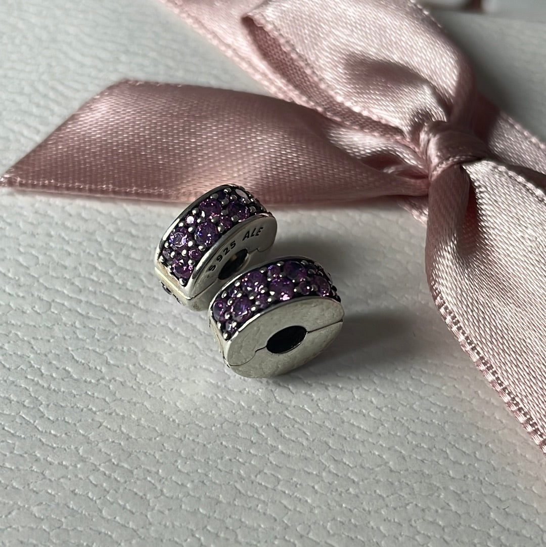 Genuine Pandora Pink or Purple Pave Silicone Clip Sparkle
