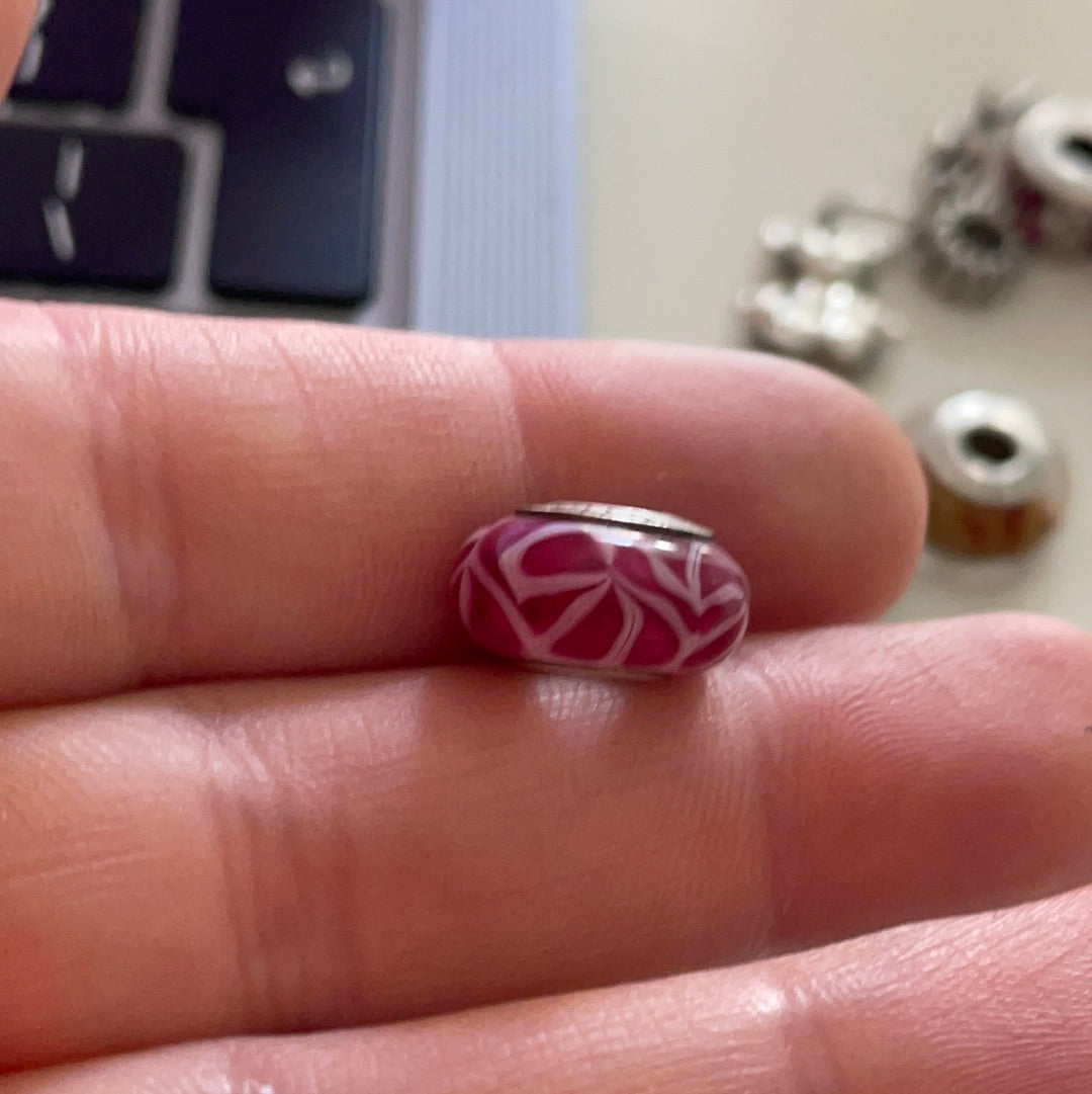 Genuine Chamilia Pink Line Animal Pattern Murano Charm