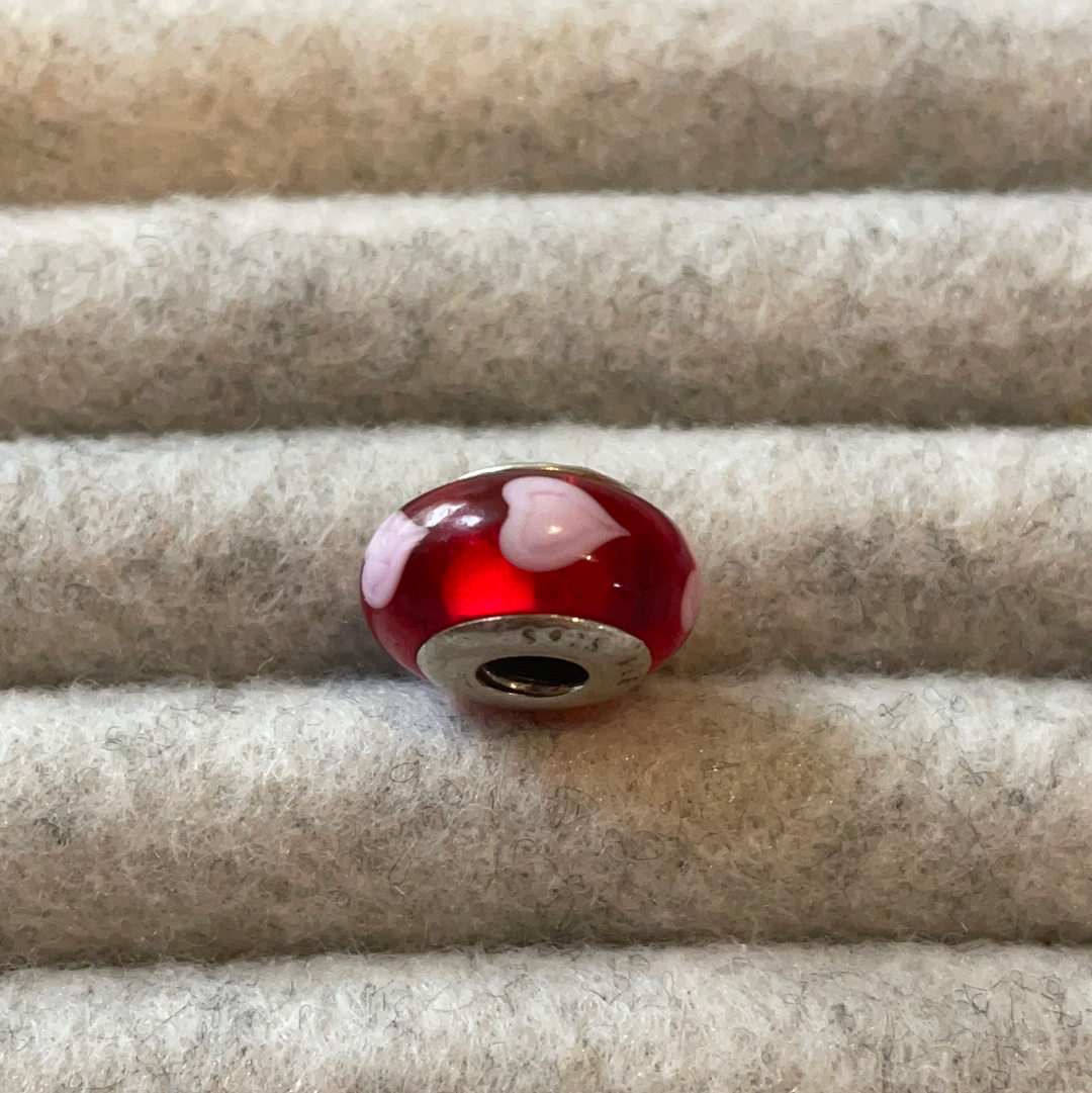 Genuine Pandora Red Murano Glass Charm with Hearts