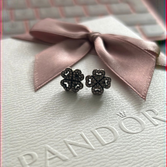 Genuine Pandora Clover Heart Flower Pave Earrings