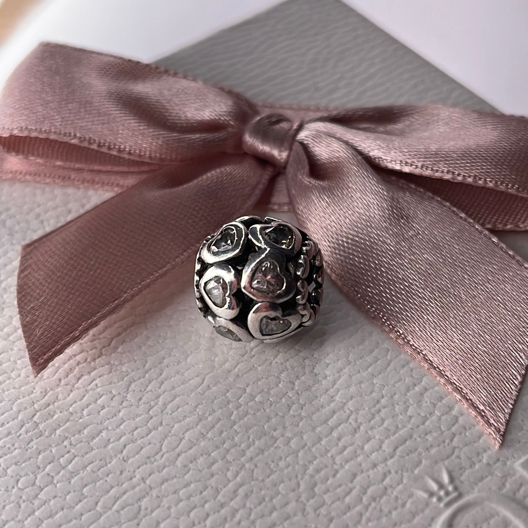 Genuine Pandora Pink/ Clear/ Rose Gold Heart Cz Open Work Charm