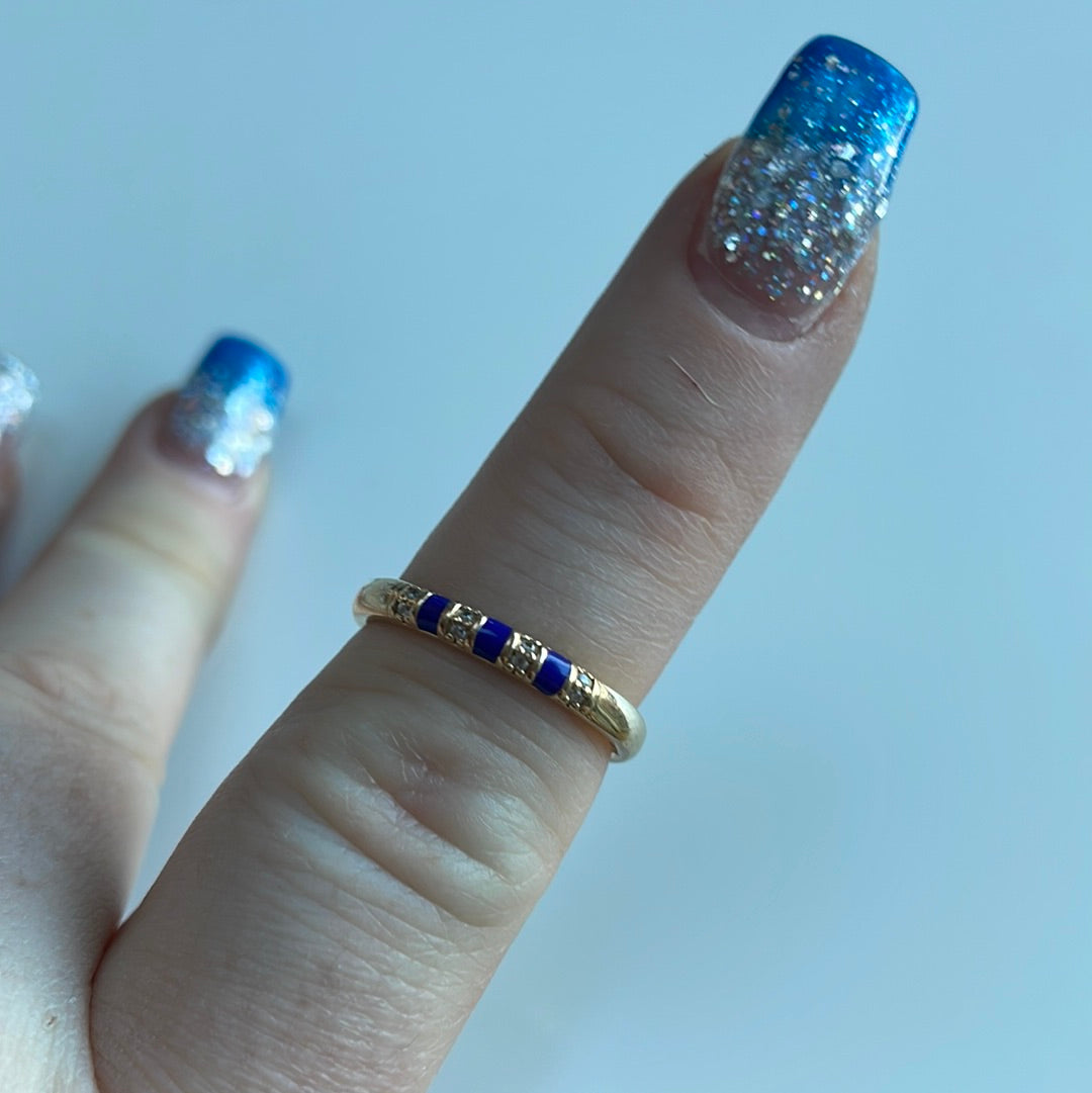 Genuine Pandora Shine Gold Sparkle Blue Enamel Ring 54
