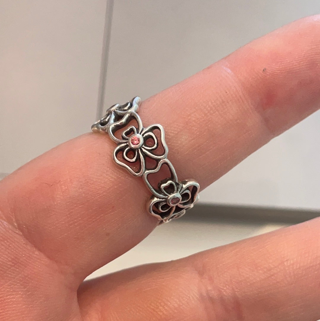 Genuine Pandora Pink Cz Posy Ring Size 57 RARE and HTF