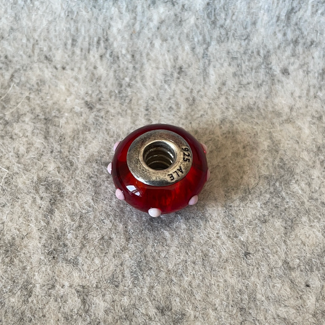 Genuine Pandora Murano Seeing Spots Red With White 3D Spots Rare