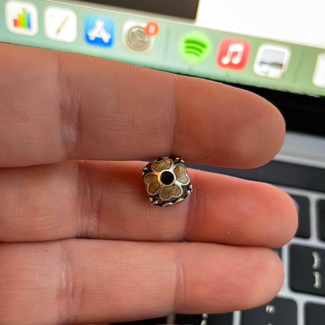 Genuine Pandora Cream and Black Enamel Flower Charm
