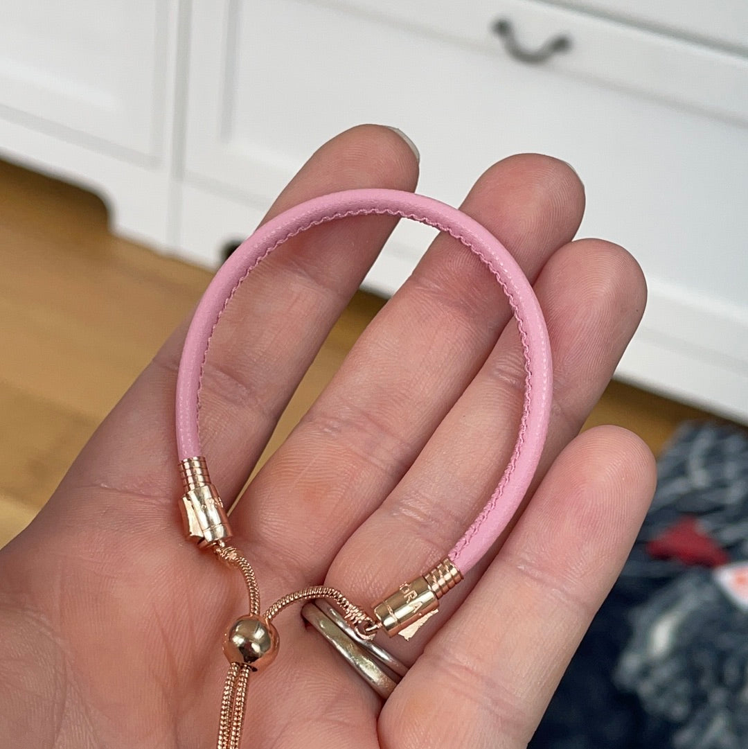 Genuine Pandora Rose Gold Black Pink Leather Slider Bracelet