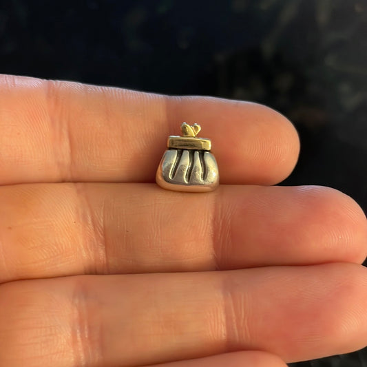 Genuine Pandora Purse Charm with Two Tone Gold Clasp Retired