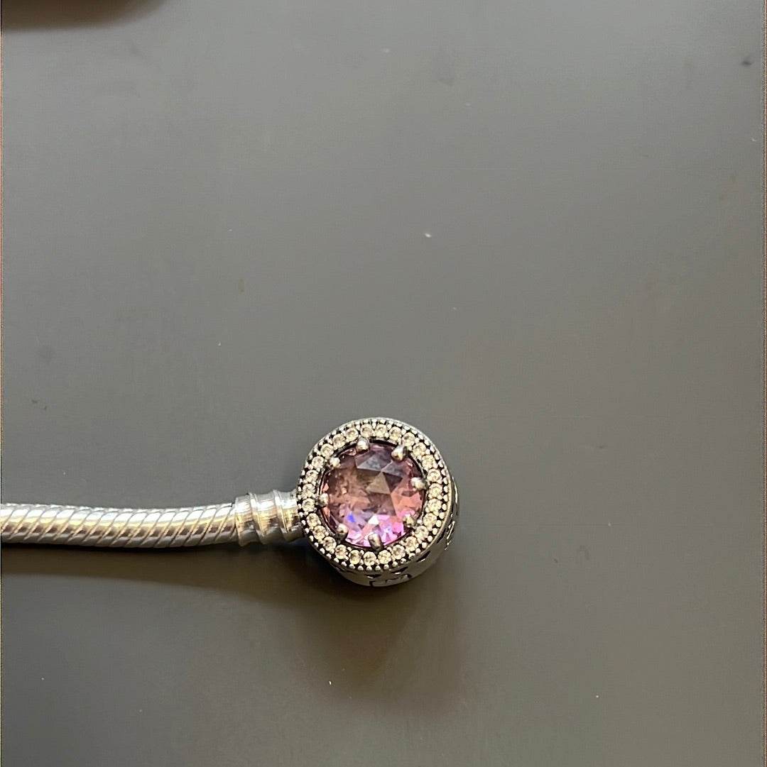 Sterling Silver Radiant Hearts Pink Pave Clasp 19cm Moments Bracelet