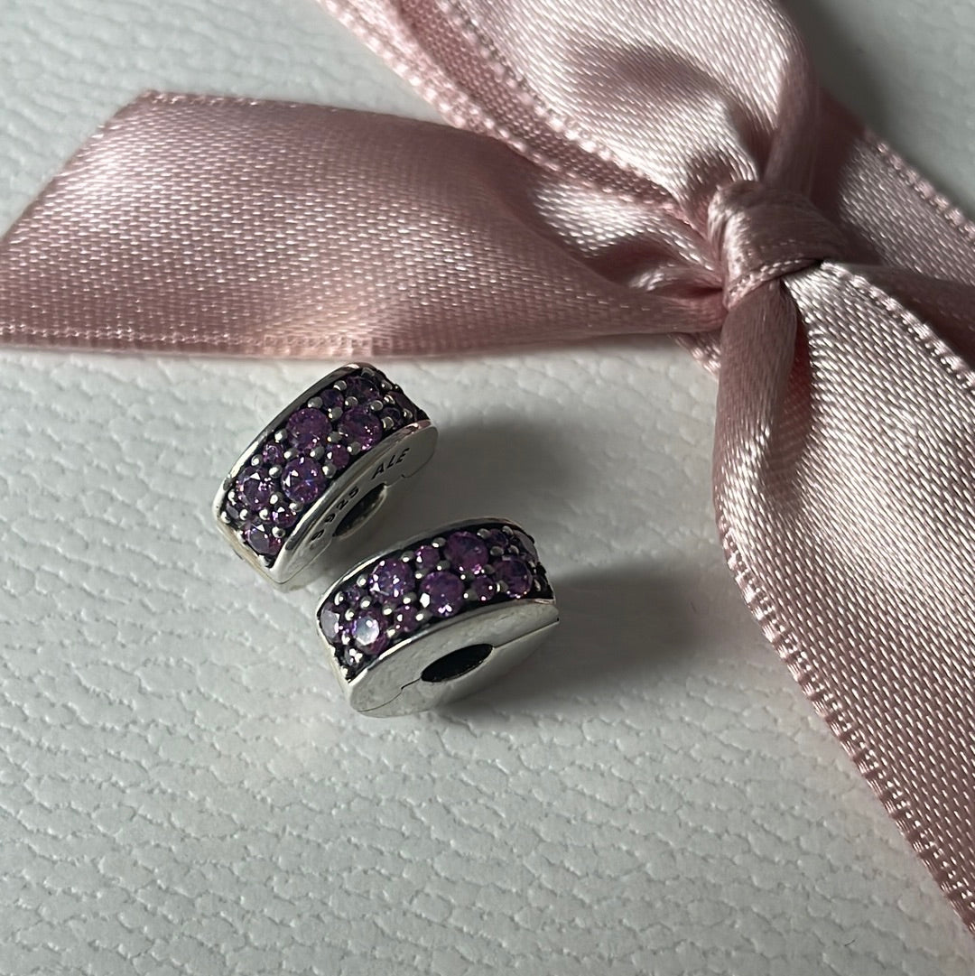 Genuine Pandora Pink or Purple Pave Silicone Clip Sparkle
