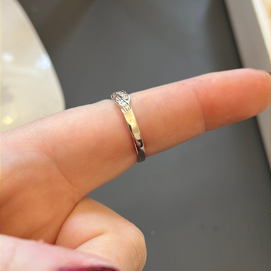 Sterling Silver Pave Crossover Ring Various Sizes