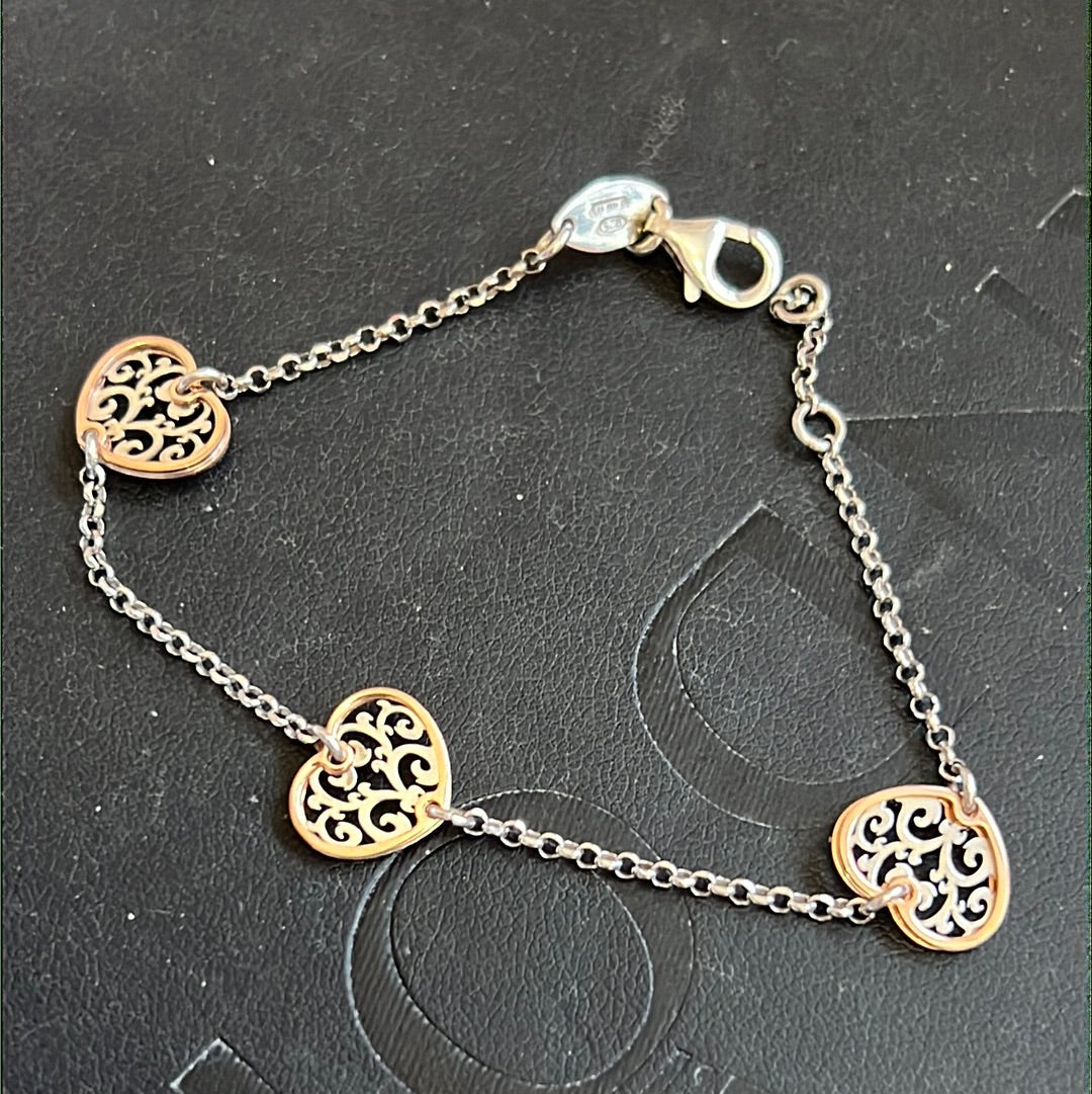 Genuine Nominations Rose Gold Filigree Heart Detail Bracelet 19cm