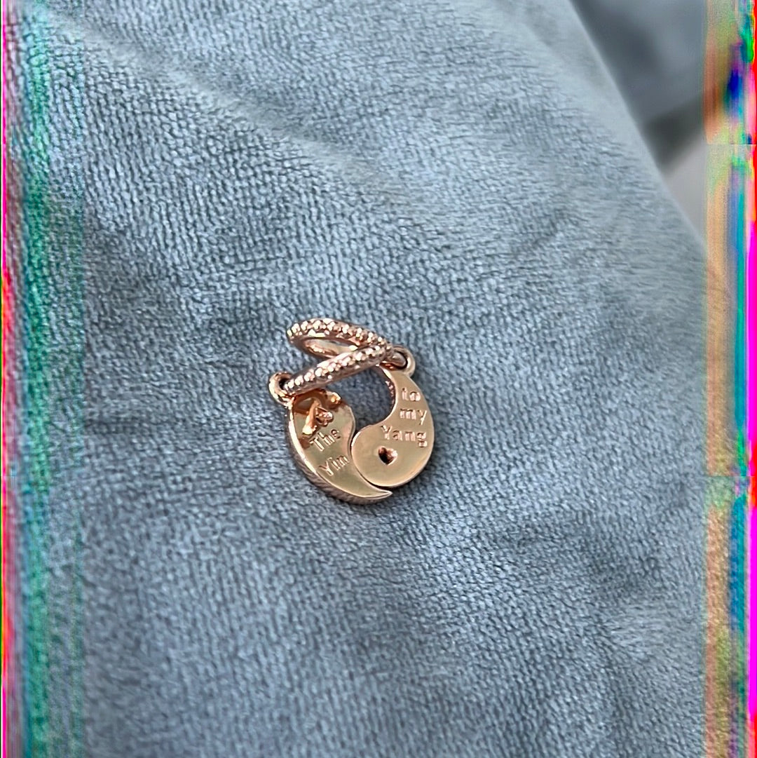 Genuine Pandora Yin and Yang Peace Double Rose Gold Charms With CZ Dangle