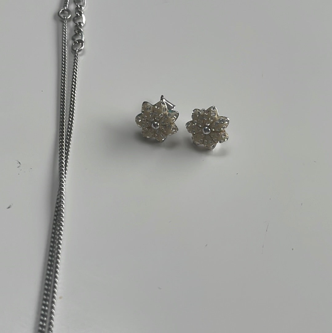 Genuine Swarovski Pave Crystal Cream Flower Poinsettia Stud Earrings