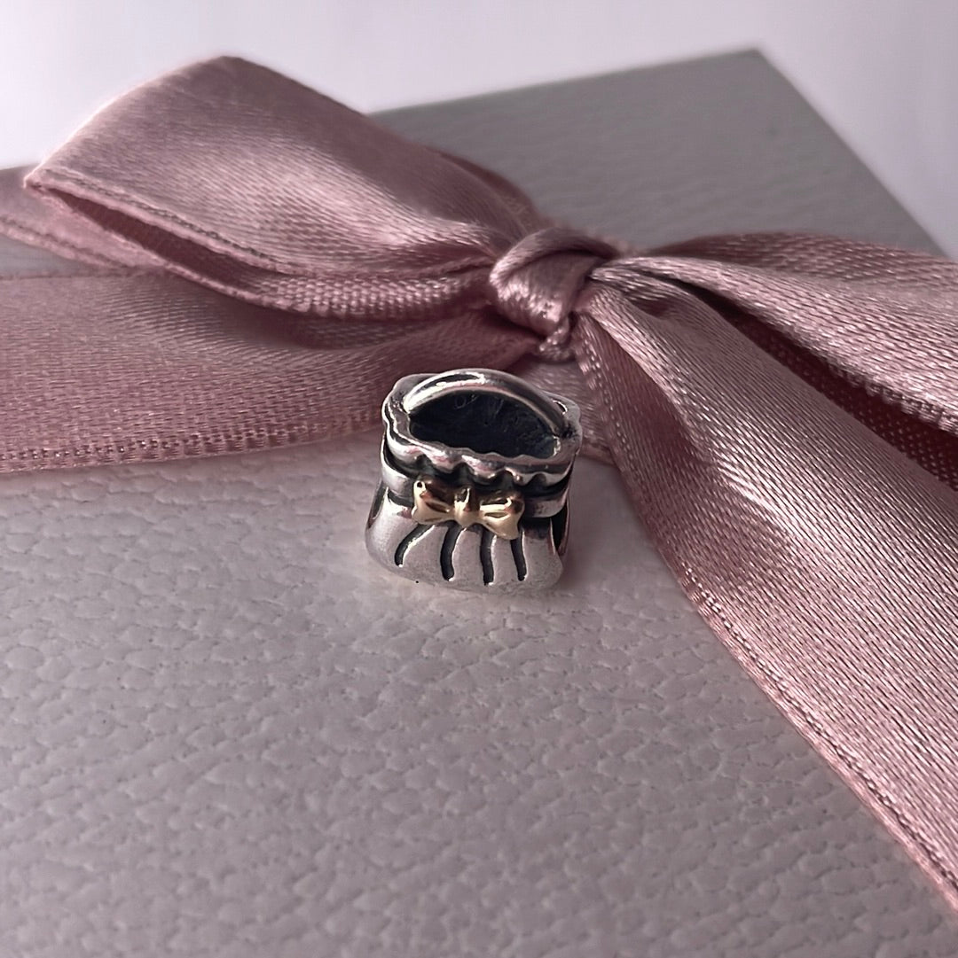 Genuine Pandora Purse Charm with Two Tone Gold Bow Retired