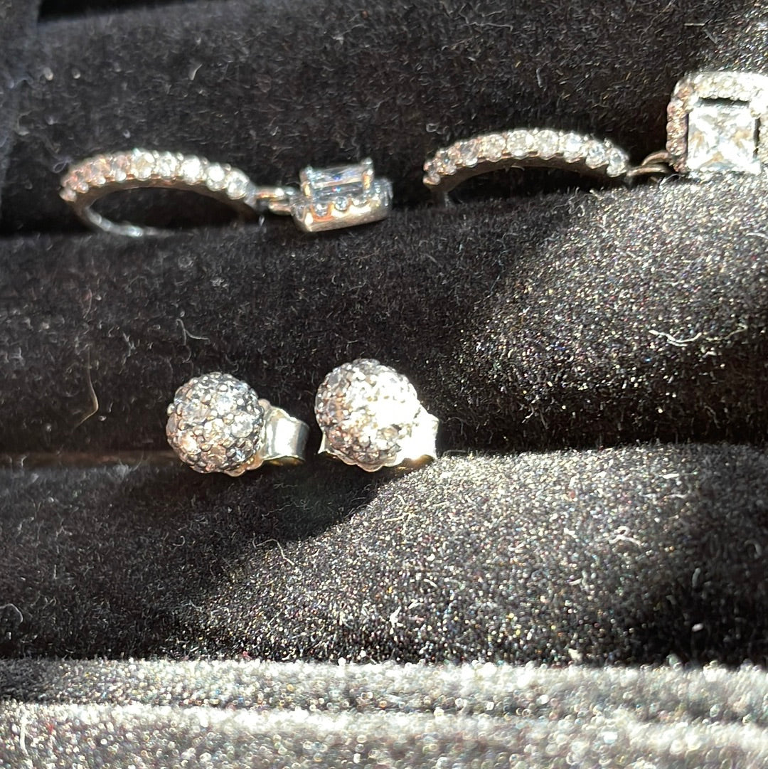 Unbranded Sterling Silver Pave Ball Sparkle Stud Earrings