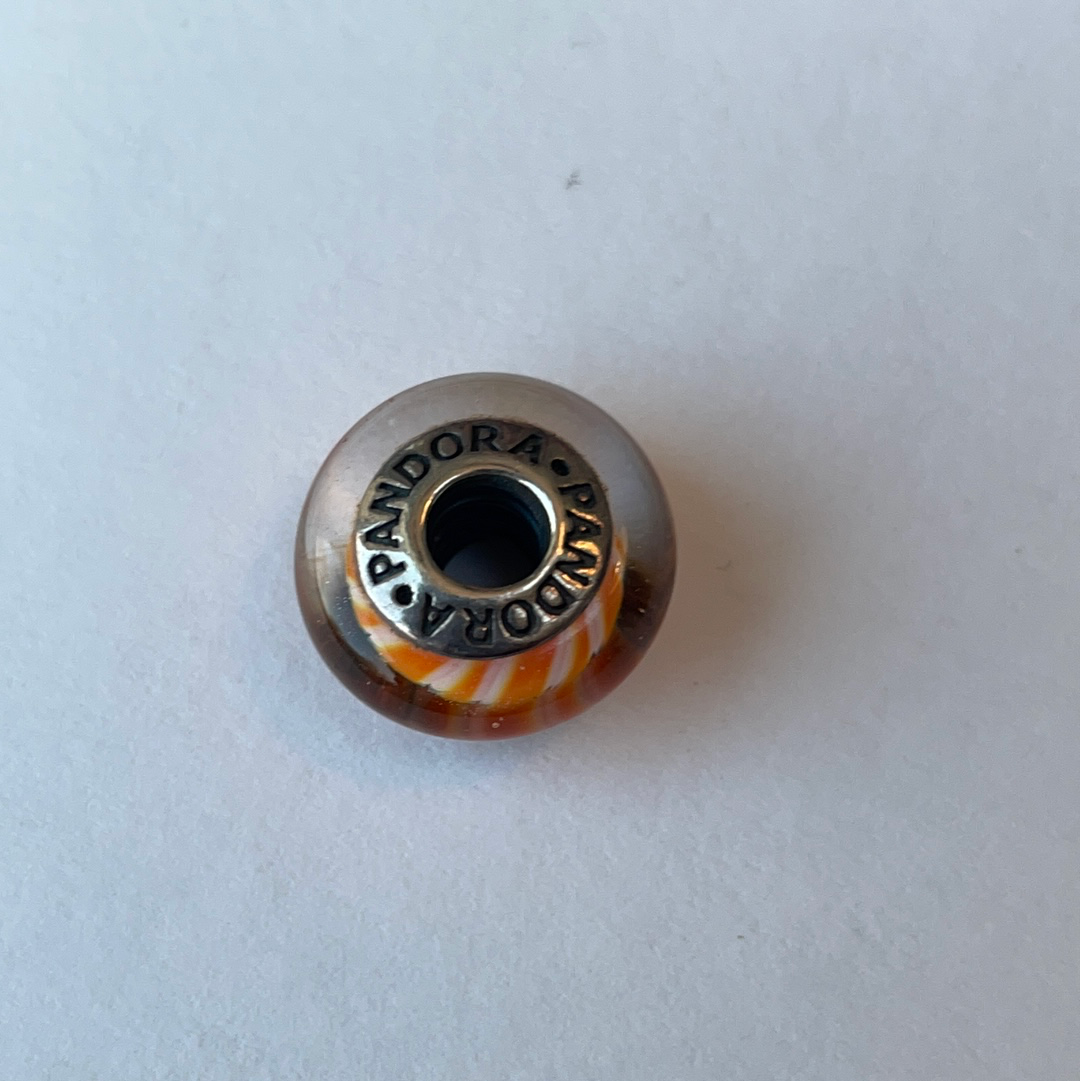 Genuine Pandora Glass Murano Charm Orange Candy Stripe
