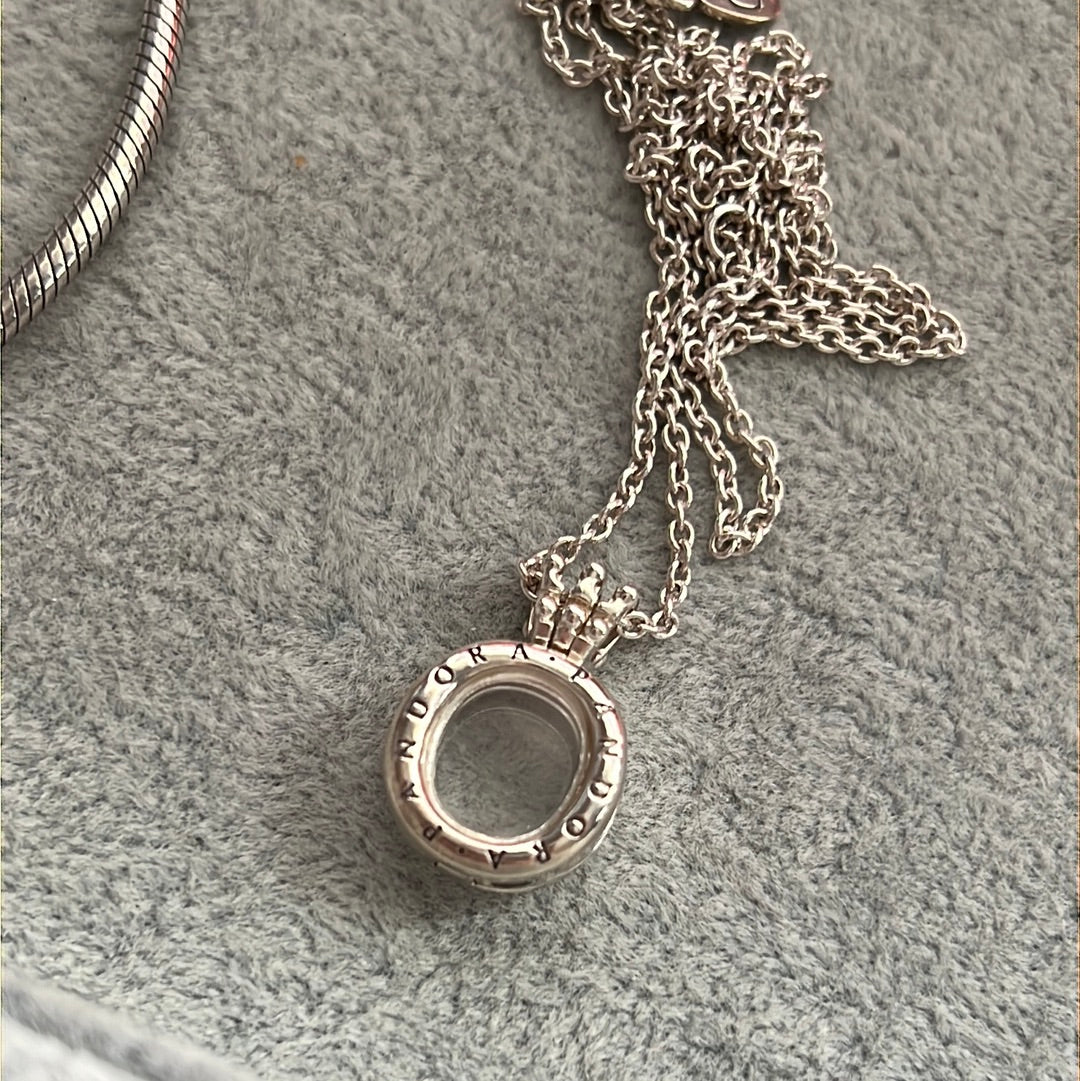 Genuine Pandora Logo O With Crown Memory Locket Petite Holder Pendant with Chain 50cm