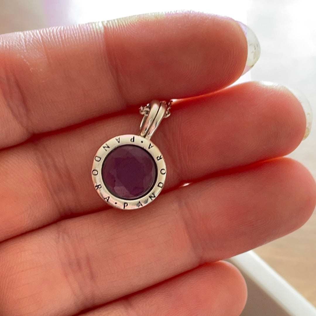 Genuine Pandora Purple Faceted Small Memory Locket Petite Necklace Pendant