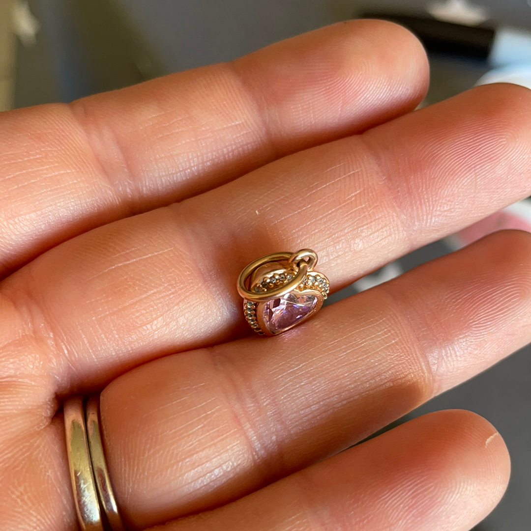 Genuine Pandora Rose Gold Pave Dangle Heart Charm with Pink CZ With Rose Gold Chain