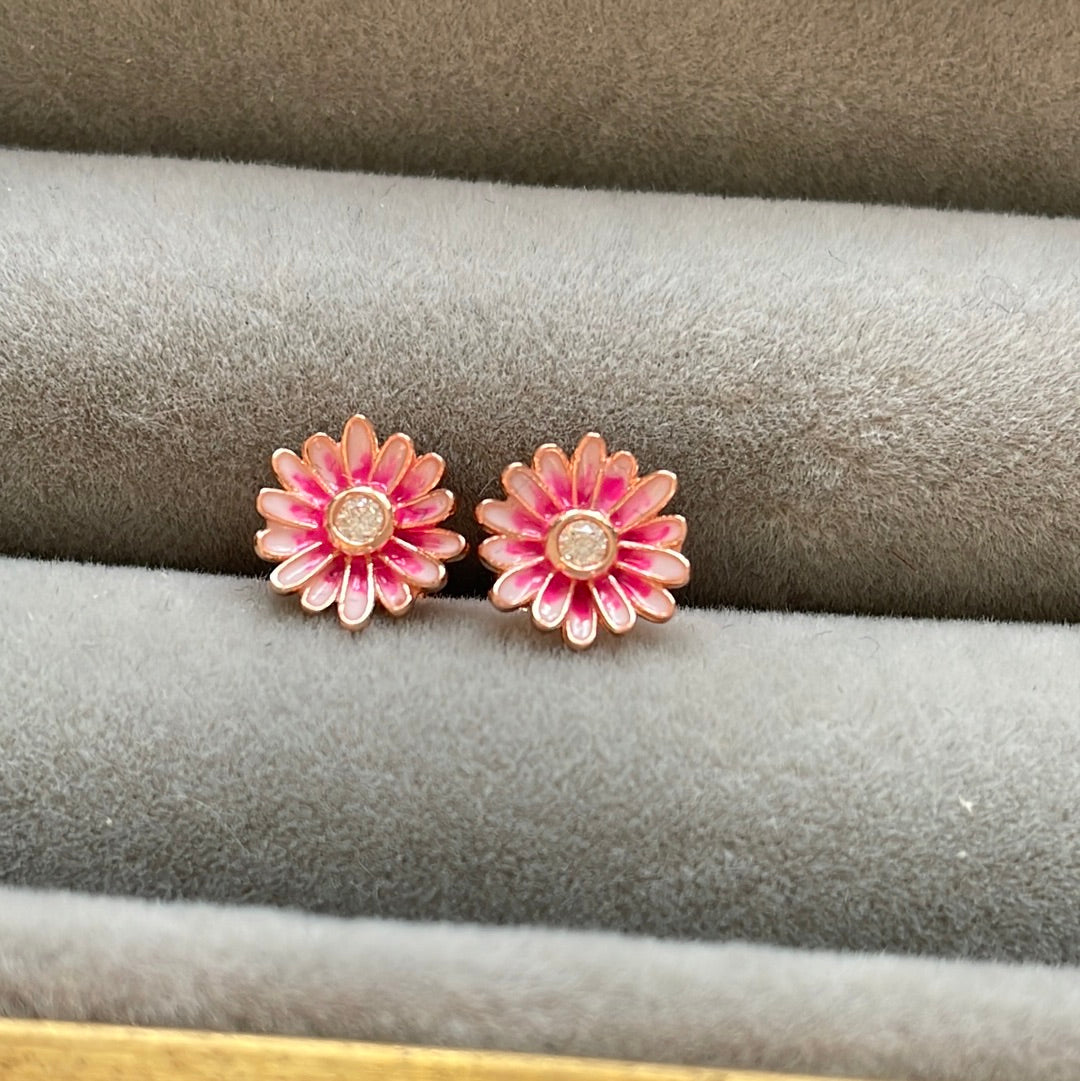 Genuine Pandora Rose Gold Pink Enamel Flower Daisy Stud Earrings