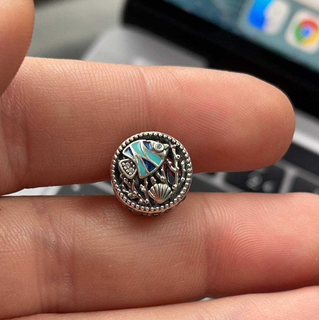 Genuine Pandora Summer Pave and Enamel Fish in The Sea Ocean Openwork Charm