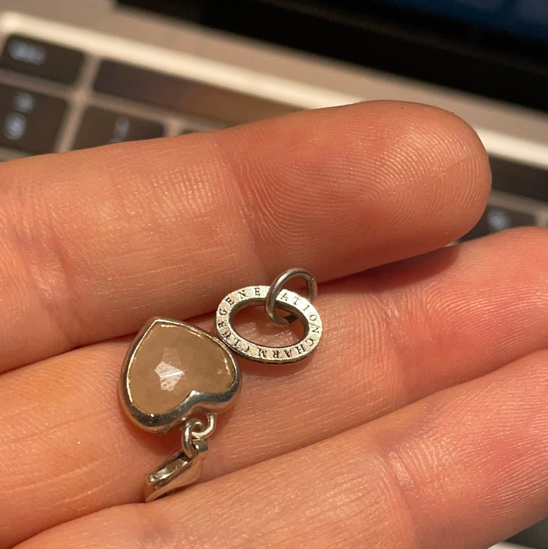 Genuine Thomas Sabo Real Rose Pink Quartz Gemstone Heart Dangle Clip Charm FREEBIE