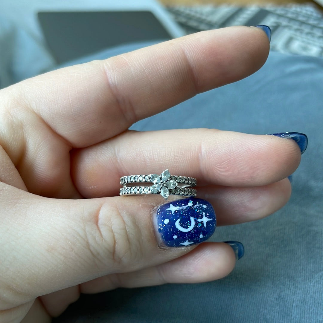 Genuine Pandora Sparkling Flower Double Pave Ring 52