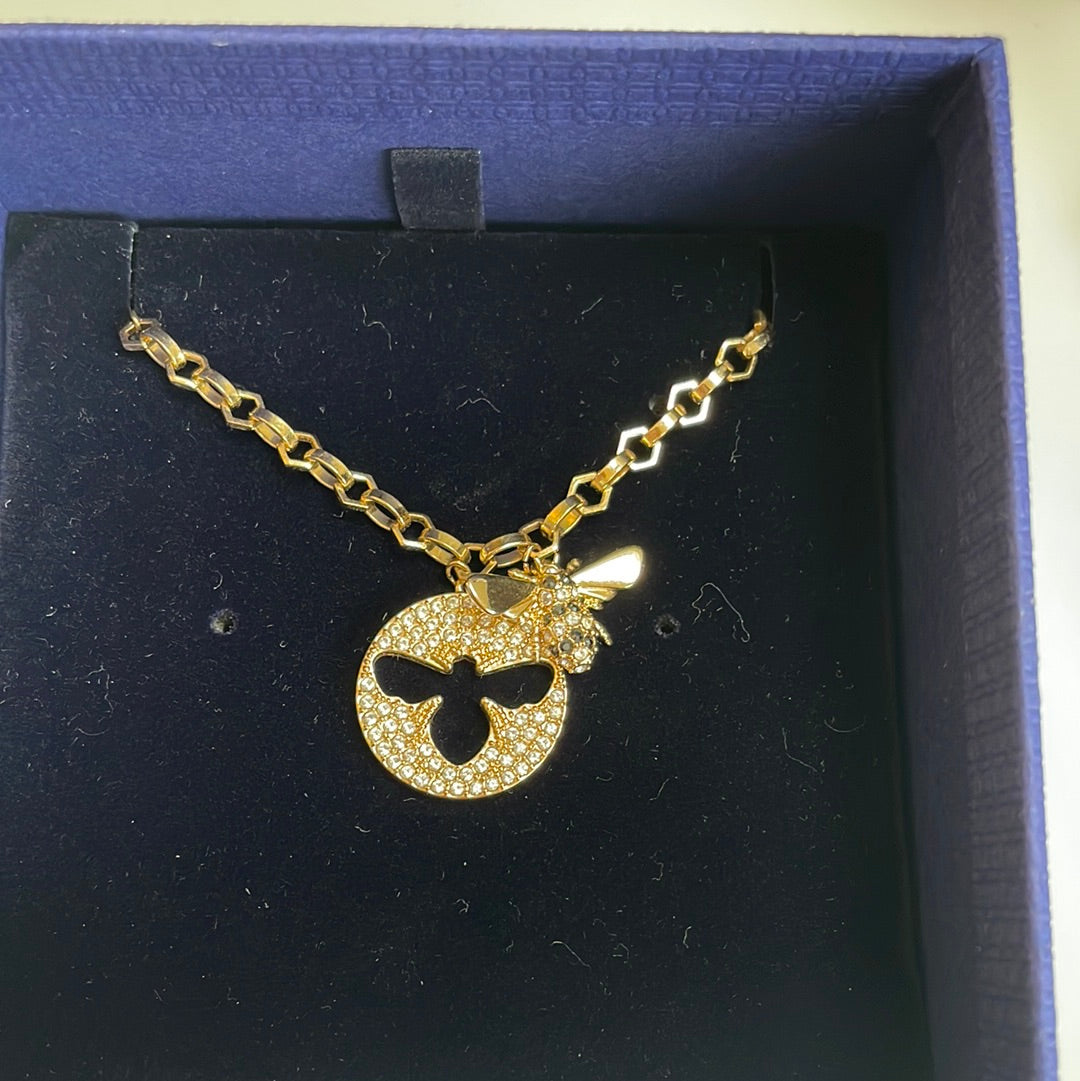 Genuine Swarovski Gold Queen Bee Honeycomb Chain Dangle Necklace 50cm