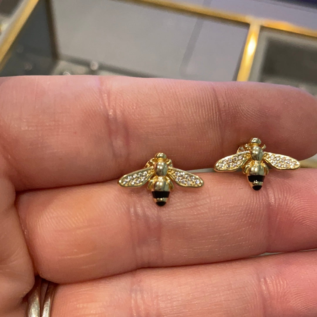 Brand New Sterling Silver Gold Plated Pave Bee Earrings Beautiful CHOICE OF TWO
