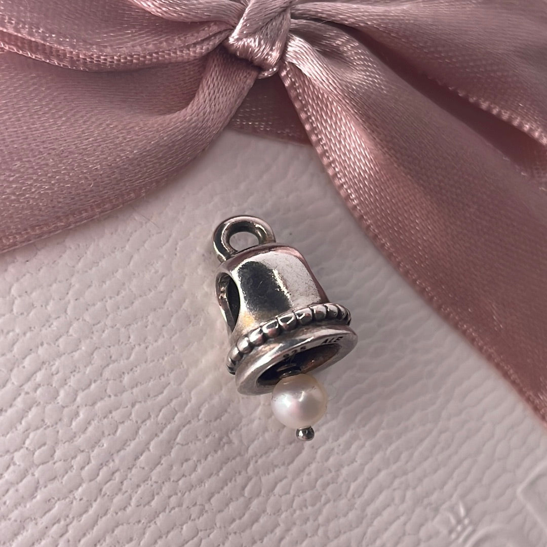 Genuine Pandora Christmas Wedding Church Bell With Pearl Dangle HTF Rare