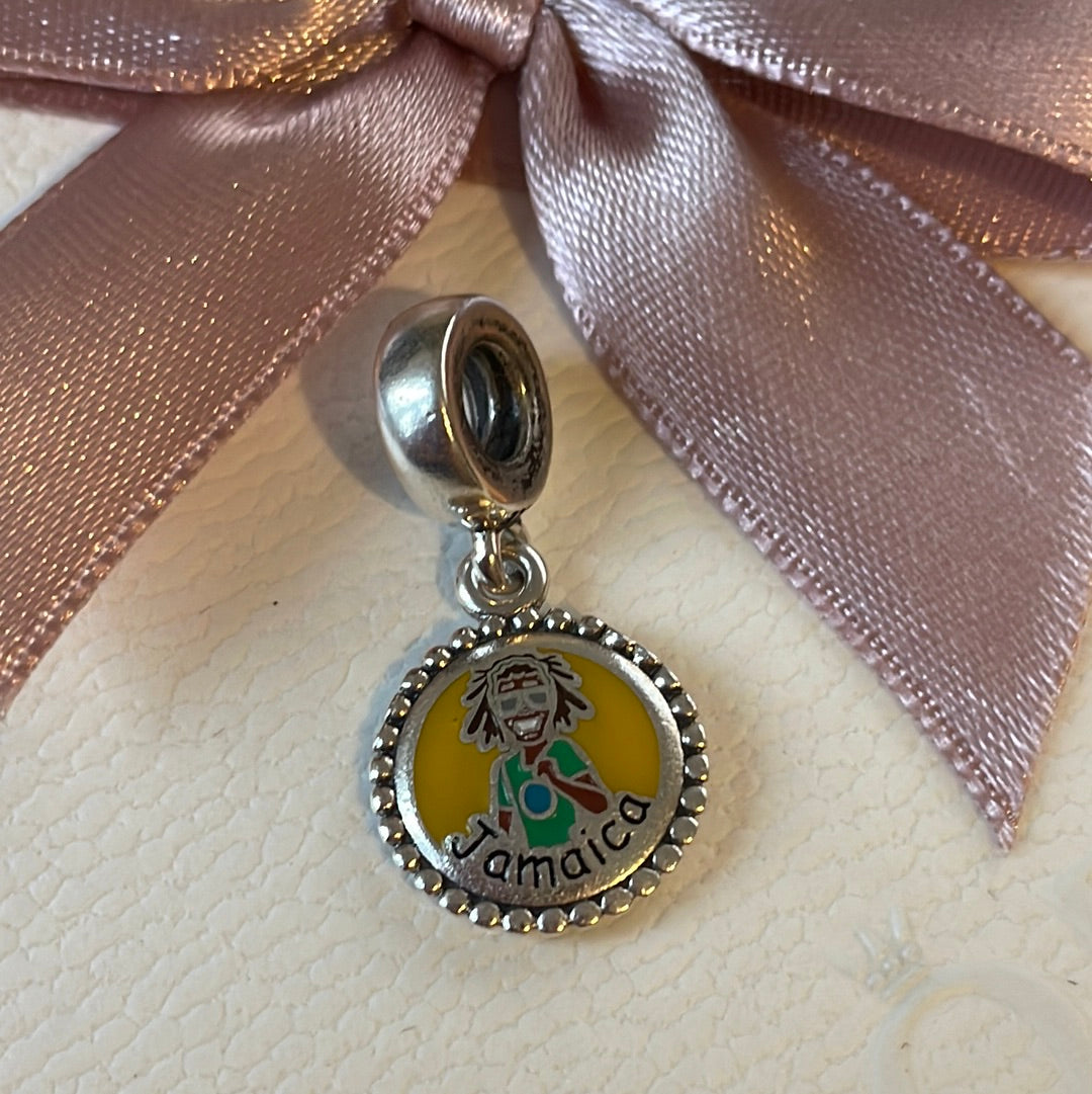 Genuine Pandora Enamel Flag Heart Jamaica Travel Charm