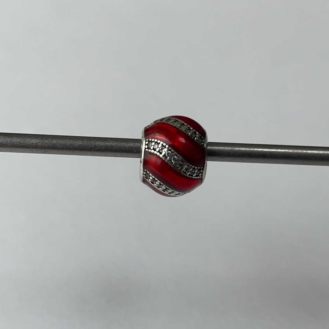 Genuine Pandora Red Xmas Enamel Swirl Pave Charm Christmas Charm