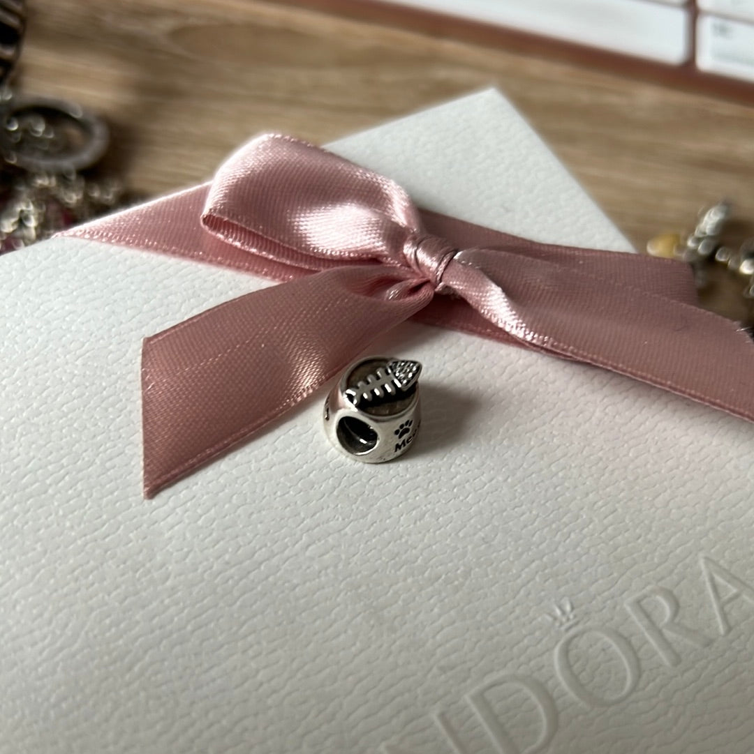 Genuine Pandora Pave Cat Bowl Charm Meow
