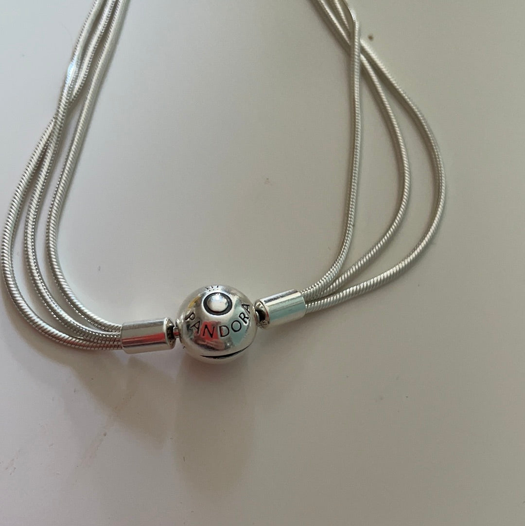 Genuine Pandora Moments Silver/ Rose Gold Multi-Snake Chain Charm Bracelet 18cm small