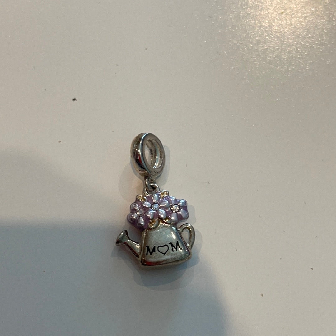 Genuine Chamilia Purple Enamel Pave Flower Filled Watering Can Charm with I Love You and MUM on the back