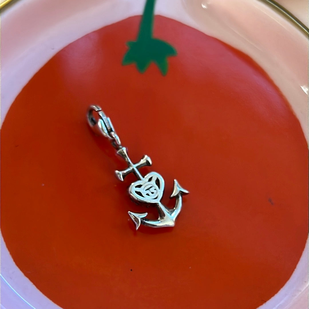 Genuine Thomas Sabo Sterling Silver Dangle Clip Anchor and Pave Heart Charm