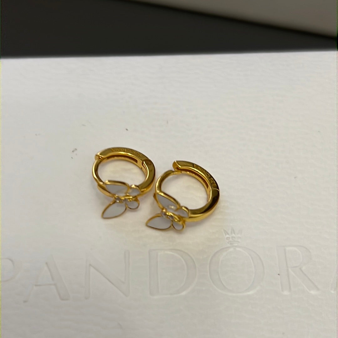 Brand New Shine Gold Enamel Butterfly Hoop Small Earrings