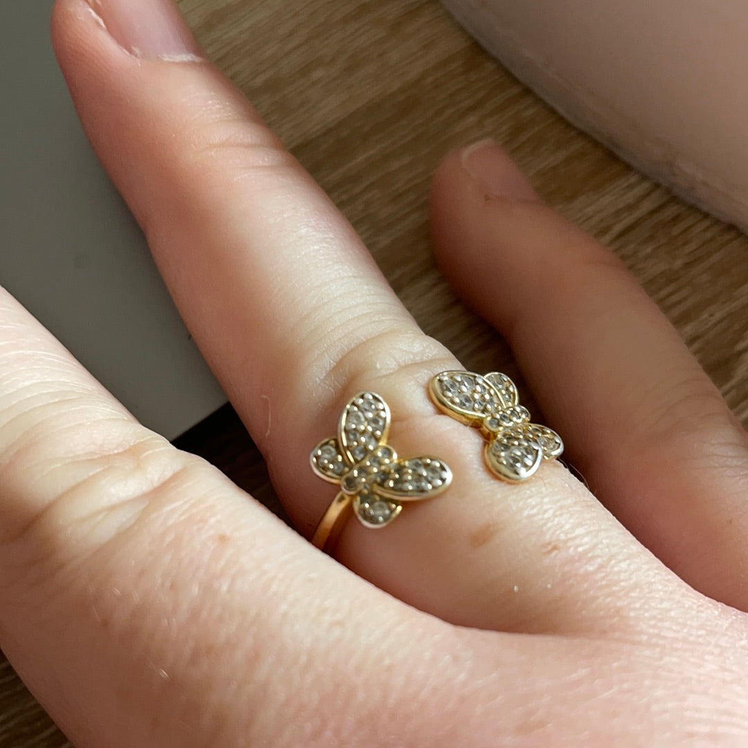 Genuine Pandora Shine Gold Double Open Butterfly Sparkle Pave Ring
