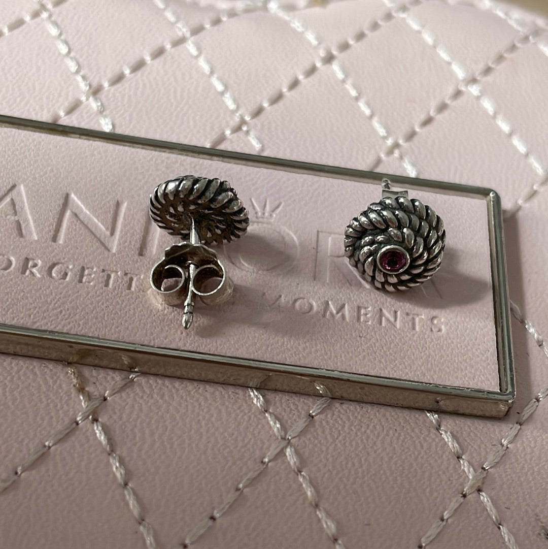 Genuine Pandora Rare HTF Hidden Romance Rhodolite Earrings Super Rare