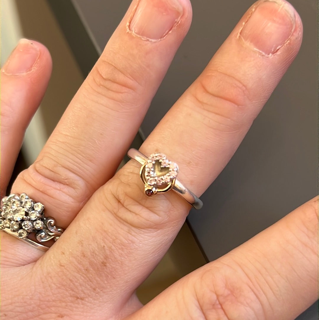 Genuine Pandora Rare HTF Two Tone Rhodolite Gold Hoop Pink CZ Heart Ring 56