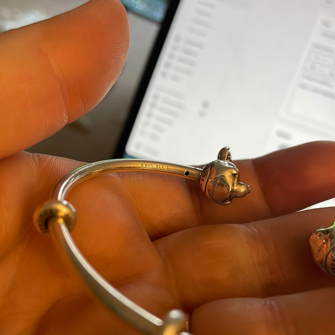 Genuine Pandora Disney Mickey and Minnie Head Torque Bangle Size 4 23cm