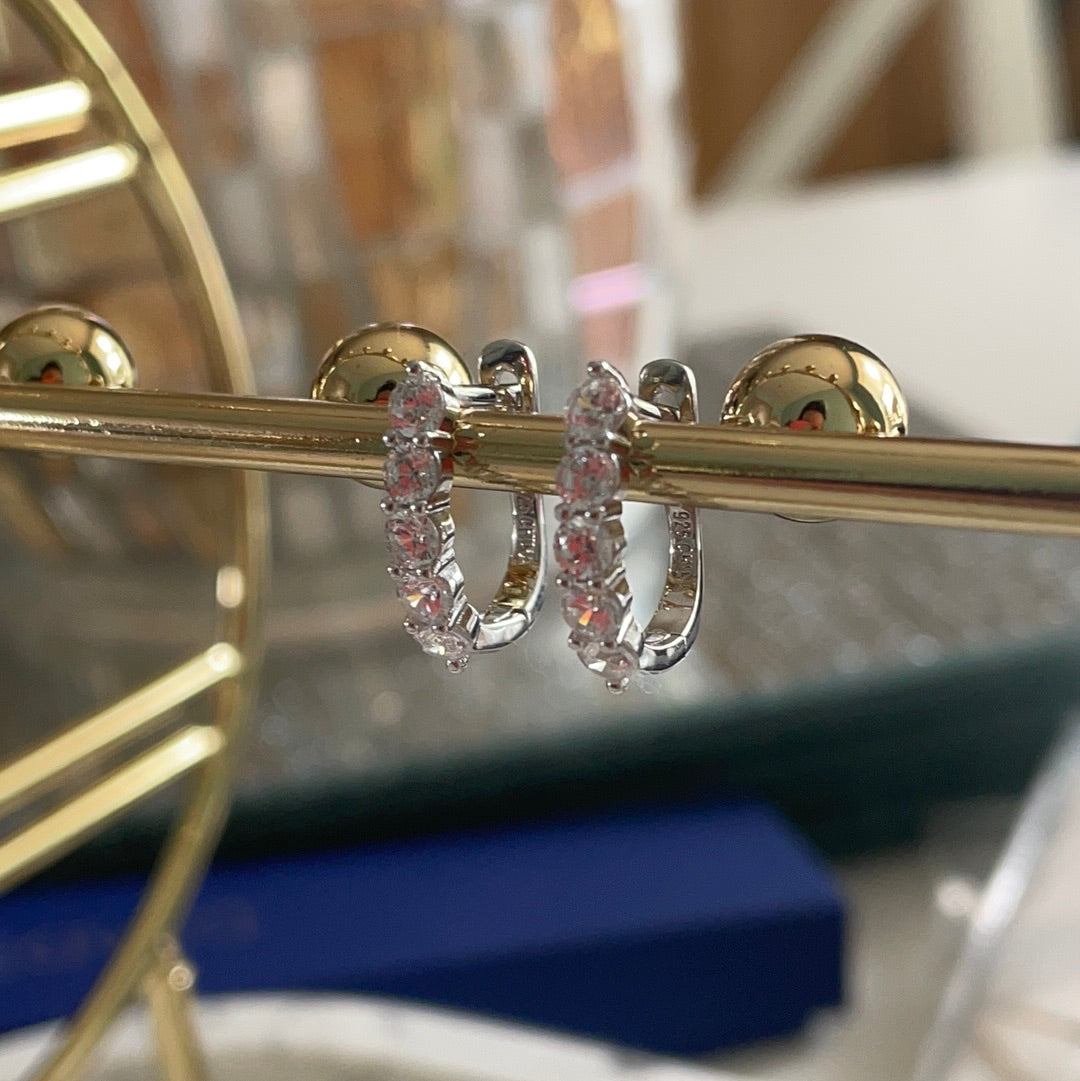 Brand New Sterling Silver CZ Half Hoops CZ Beautiful