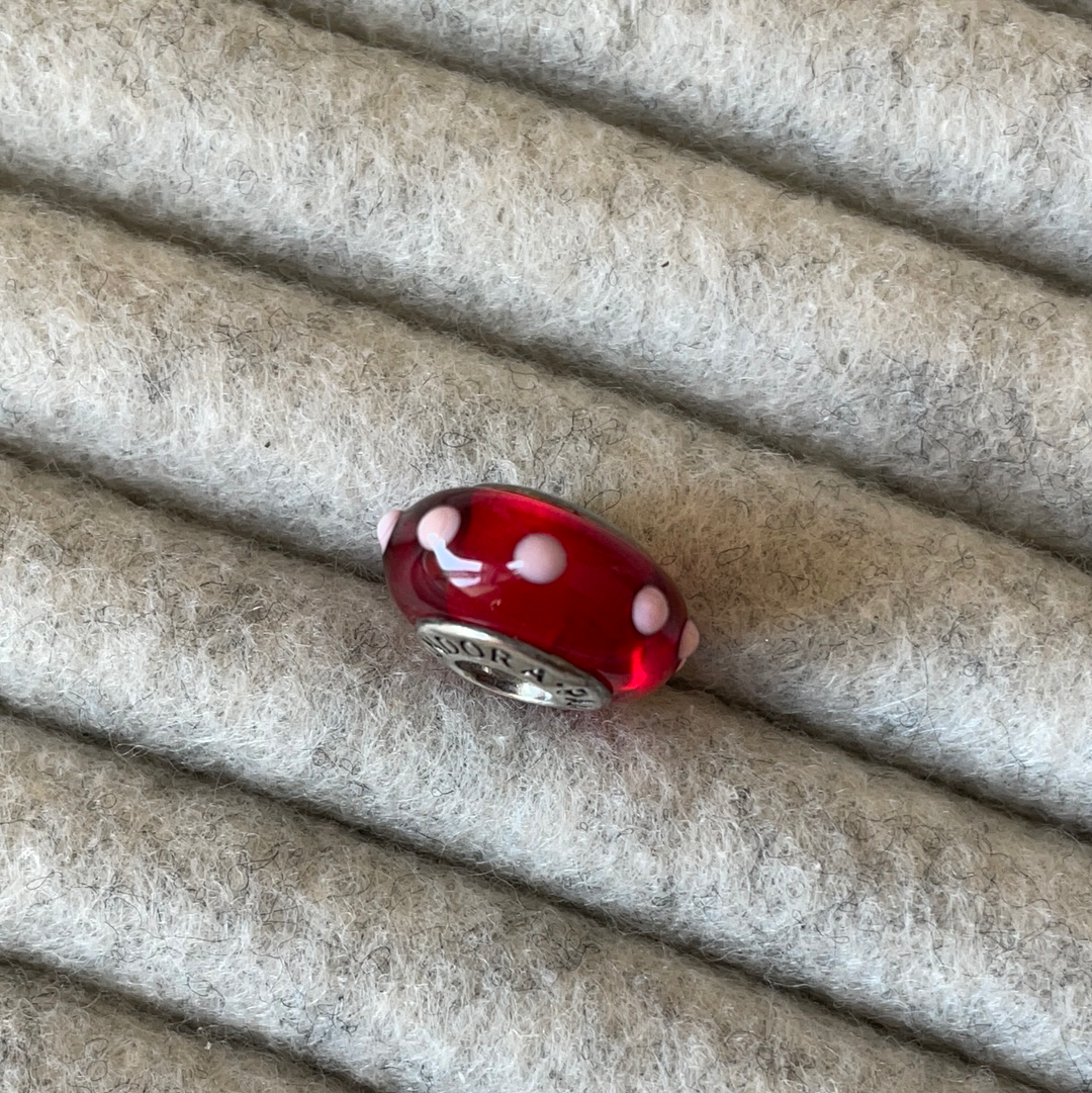 Genuine Pandora Murano Seeing Spots Red With White 3D Spots Rare