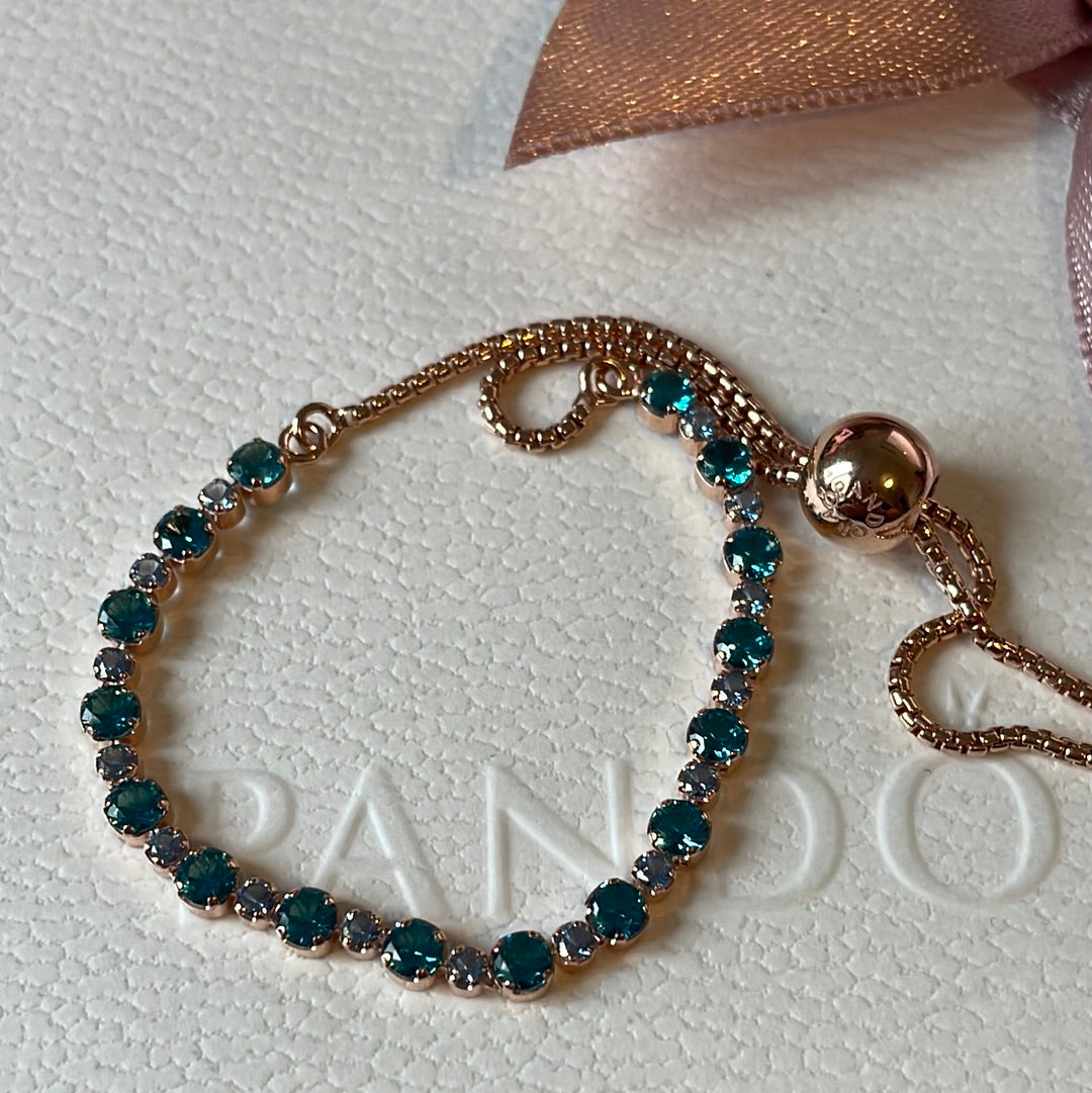 Genuine Pandora Sparkling Rose Gold Beauty Turquoise Stone Tennis Sparkle Bracelet