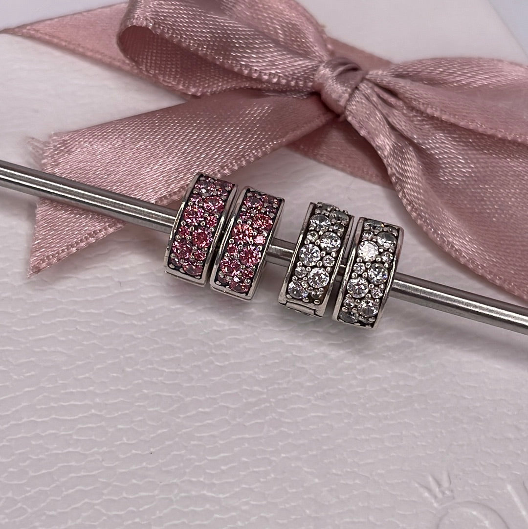 Genuine Pandora Clear/ Pink/ Purple Pave Sparkle Silicone Insert Clips