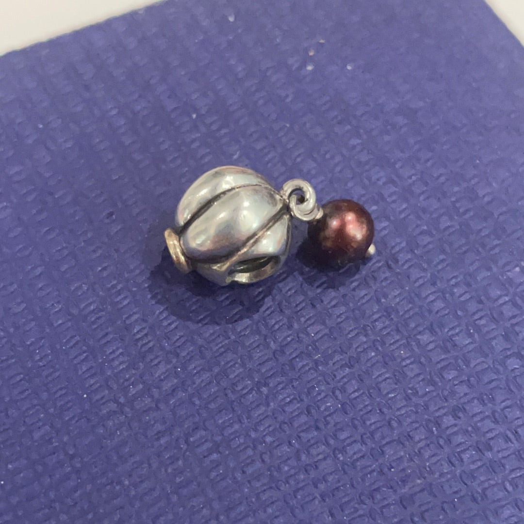 Genuine Pandora Dangle Two Tone Pearl purple Dangle Charm