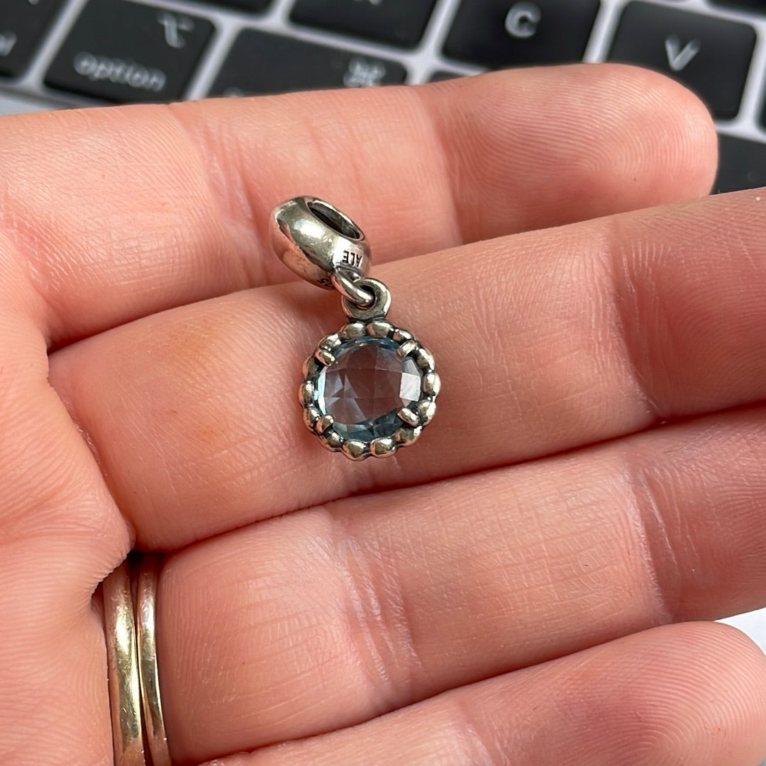 Genuine Pandora Blue Topaz Faceted Glass Dangle Charm HTF